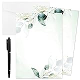 Tenare 20 Stück Blanko Karten mit Muster 20 Stück Weiße Umschläge und 1 Marker Set Eukalyptus Blätter Postkarte Elegante Einladungskarten für Hochzeit Geburtstag Gruß Glückwunsch Party