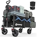 Sekey XXL Bollerwagen Faltbar mit Erweiterbarer Heckklappe 135L & 200L, Faltbarer Bollerwagen Klappbar Angelwagen Zusammenfaltbar aus VIER Richtungen bis 150KG, Flexi 4019, Schwarz