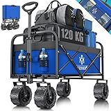 KESSER® Bollerwagen faltbar mit Breite Reifen Handwagen Transportkarre Gerätewagen, inkl. 2 Netztaschen & Seitentasche | klappbar | Vollgummi-Reifen | Transportwagen Gartenanhänger, Blau/Grau