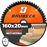 BAUBECK Sägeblatt 160x20 inkl. 16mm Reduzierring - Multi Material Feinschnitt - Kreissägeblatt 160x20 für Holz, Aluminium, Metall uvm. - Kreissägeblatt 160x16