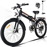 HITWAY E Bike Elektrofahrrad, 26x3.0 Reifen Pedelec E-Bike, 250W Motor, 7-Gang-Mountainbike, Fat Tire E-Fahrrad klapprad mit 36V 12AH Wechselbatterie, Stadtpendler