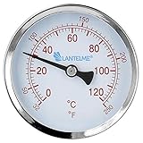 Lantelme Heizungsthermometer Metall Edelstahl Gehäuse 120°C Grad Celsius mit 1/2 Zoll mit Messing Tauchhülse für Heizung Wasserthermometer Kaltwasser Heißwasser Thermometer rot Analog 5926