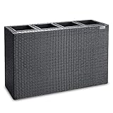 Casaria® Blumenkasten 4 Innentöpfe Polyrattan Herausnehmbar Wasserablauf Outdoor Rechteckig Pflanzkasten Blumentopf Hochbeet Pflanzkübel Schwarz