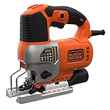 Black+Decker Elektronik-Pendelhub-Stichsäge (650W, 3 Pendelhubstufen, variable Hubzahl, Aluminium-Druckguss-Sägeschuh, Staubabsaugvorrichtung, für gerade-, Kurven- und Gehrungsschnitte) Bes610