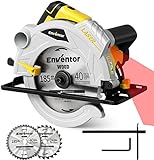 Kreissäge, ENVENTOR 1500W Handkreissäge mit führungsschiene, (Sägeblatt-Ø: 185mm, inkl. 2x Kreissägeblatt (24T+40T), Max.Schnitttiefe 65mm, 5500RPM, mit Laserführung, für Holz, Weichmetall, PVC