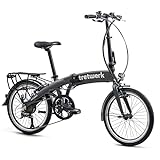 TRETWERK 20 Zoll E-Bike Klapprad - Akimbo - Faltrad Pedelec mit 8 Gang Kettenschaltung - klappbares Elektrofahrrad mit Heckmotor 50Nm - anthrazit