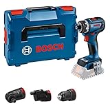 Bosch Professional 18V System Akku Schrauber GSR 18V-90 FC - FlexiClick System (inkl. 1x Metallbohrfutter-Aufsatz GFA 18-M, 1x Exzenteraufsatz GFA 18-E, 1x Winkelaufsatz GFA 18-W, L-BOXX)