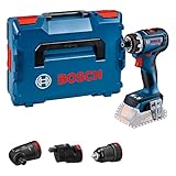 Bosch Professional 18V System Akku Schrauber GSR 18V-90 FC - FlexiClick System (inkl. 1x Metallbohrfutter-Aufsatz GFA 18-M, 1x Exzenteraufsatz GFA 18-E, 1x Winkelaufsatz GFA 18-W, L-BOXX)