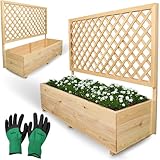 holz4home® Pflanzkasten mit Rankgitter XL aus Kiefernholz I 44x128x104 cm I inkl. Gartenhandschuhe I Pflanzkübel mit Spalier I Hochbeet für Balkon als Sichtschutz I Blumenkasten