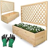 holz4home® Pflanzkasten mit Rankgitter XL aus Kiefernholz I 44x128x104 cm I inkl. Gartenhandschuhe I Pflanzkübel mit Spalier I Hochbeet für Balkon als Sichtschutz I Blumenkasten