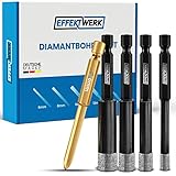 EFFEKTWERK Fliesenbohrer Set für harte Fliesen - Diamantbohrer Fliesenbohrer 6mm 8,10,12 & Anbohrer - Feinsteinzeug Bohrer Glasbohrer Granit Marmor Keramikbohrer - Fliesen Bohrer - Sechskantschaft