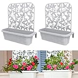 GarPet 2X Balkonkasten 60 cm mit Spalier für Kletterpflanzen Blumenkasten Geländerkasten Rattan Optik Balkon Geländer Kasten Halterung Wasserspeicher Weiß