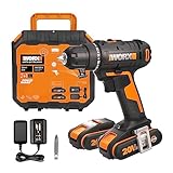 WORX 18V (20V) Akku-Bohrschrauber WX100.3, PowerShare, max. 30 Nm Drehmoment, variable Drehzahl, LED-Licht, 10 mm schlüsselloses Bohrfutter, 2 Akkus im Lieferumfang Orange & Schwarz