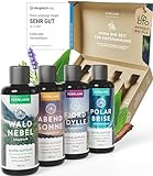 FJORLAND® Saunaaufguss Set [ECHTE BIO-ÖLE] - Saunaöl 4 x 100 ml Saunadüfte - Ätherische Saunaaufgüsse in hochwertiger Geschenkbox