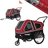 Doggyhut S-Line XL Hundeanhänger & Hundebuggy mit Federung 2 in 1 Hunde Fahrradanhänger Jogger gefedert bis 45 kg (Rot/Schwarz)