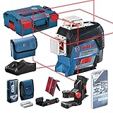 Bosch Professional 12V System Linienlaser GLL 3-80 C (1x Akku 12V, Universalhalterung BM 1, Empfänger LR 7, m. App-Funktion, roter Laser, Innenbereich, max. Arbeitsbereich: 30 m, Tasche, in L-BOXX)