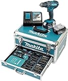 Makita DHP482RFX9 Schlagbohrschrauber 18V / 3,0 Ah, 2 Akkus plus Ladegerät im Alukoffer, Petrol, 96-tlg. Zubehör-Set