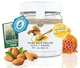 CozyNature® Sauna Salz Peeling Honig Mandel 500 g | Für die Sauna, Dusche und Dampfbad | Meersalz Jojobaöl Vitamin E Body Scrub | Honig-Mandel, 500 Gramm | inkl. Gratis Sauna E-Book