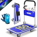 MASKO® Plattformwagen Transportwagen Lagerwagen Klappbar Inkl. Arbeitshandschuhe | 150 kg Tragkraft | Feststellbremse Transporthilfe | Mit 6 Sicherungsösen | 360° Lenkrollen | Paketwagen Klappwagen