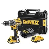 Dewalt 18 Volt Akku Schlagbohrschrauber DCD796D2 (Bürstenloser Motor, 2-Gang Vollmetallgetriebe, max. Drehmoment 70 Nm, 15 Drehmomentstufen, 2x 18 Volt 2 Ah Li-Ion Akkus und Ladegerät)