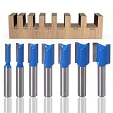 ASNOMY 7 Stück 8mm Schaft Nutfräser Set, 6mm 8mm 10mm 12mm 14mm 18mm 20mm Fräser Router Bits, Holz Gerade Router Bit Set, Hartmetall Fräsen Werkzeug Set für Holzbearbeitung, Rillenmeißel-Bits