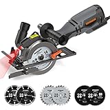 DOVAMAN Mini Kreissäge, 710 W 115mm Handkreissäge mit Laser, 3500rpm, Metall-Hilfsgriff, 43 mm (90°), 29 mm (45°) Schnitttiefe, 6 Sägeblätter, ideal für Holz, Weichmetall, Kunststoff, Fliesen – MCS01A