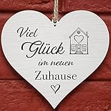 Glitzkind Holzschild Schild Viel Glück im neuen Zuhause | Geschenk zum Einzug Umzug | Neues Haus Wohnung | Geschenkideen Türdeko für Familie | Richtfest Hauseinweihung