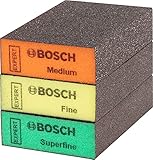 Bosch Professional 3x Expert S471 Standard Blöcke (Schleifschwamm für Weichholz, Farbe auf Holz, 69 x 97 x 26 mm, Feinheitsgrad Mittel / Fein / Superfein, Zubehör Handschleifen)