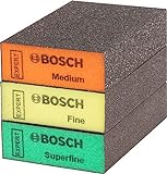 Bosch 3X EXPERT S471 Standard Schleifschwämme (für Farbe auf Holz, Weichholz, Ø 69 x 97 x 26 mm, Mittel/Fein/Superfein, Professional Zubehör Handschleifen)