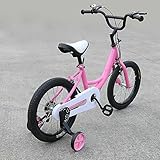 FUNYSF 16 Zoll Kinderfahrrad 5-8 Jahre Jungen Fahrrad mit Stützrädern höhenverstellbar Mädchen/Junge Geschenk Fahrrad (Pink)