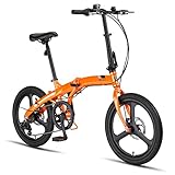 PACTO Two Klapprad 20 Zoll mit Schnelles Faltsystem (10 Sek), Aluminiumrahmen, Leichtgewicht (13KG), Shimano 6 Gänge, Doppelscheibenbremse und LED-Licht (Orange)