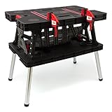 Keter Werkzeugbank faltbar Master Pro Serie Folding Work Table, Kunststoff, bis 450kg belastbar, inklusive Zwei 30cm Klemmen, wetterfest, Maße: 91x55,5x75,5cm