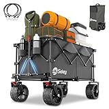 Sekey XXL Plus Bollerwagen Faltbar mit Bremsen 200L 150KG Belastbar, 17x10 cm Extra Breite Reifen All Terrain Bollerwagen, Patentiert Zusammenfaltbar aus Vier Richtungen, XXL-PlusB 4011, Anthrazit