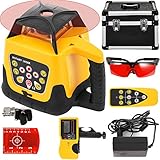 FORAVER Rot Professional Rotationslaser max. Arbeitsbereich 500 m, 360 Rotary Laser Level Wasser- und staubdicht außenbereich Arbeitszeit 20 Stunden in Handwerkerkoffer 2 kg Fernbedienung Yellow Shell