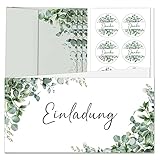 BIROYAL Einladungskarten inkl. Umschläge&Stickers, 15 Einladungskarten, Hochzeitseinladung, Einladung für Hochzeit, Geburtstag, Taufe, Jugendweihe, Kommunion, Konfirmation, Klappkarten, Eukalyptus