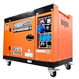 DeTec. Diesel Generator 5500 Watt I 1-Zylinder 4-Takt Motor Stromgenerator Diesel leise 72 dB(A) I 1 Phasen Diesel Aggregat Stromerzeuger 230V I Diesel Stromaggregat mit E-Start Schallgedämmt