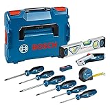 Bosch Professional Handwerkzeug-Set, 13-teilig (inkl. 6x Schraubendreher, 1x Maßband 5 m, 1x Wasserwaage 25 cm, 1x Messer, 10x Ersatzklinge, 2x L-BOXX-Einlage, L-BOXX)