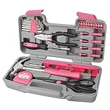Apollo Pinker Frauen Werkzeugkoffer Klein, 39-Teiliges Werkzeug Set für den Haushalt, Werkzeugkoffer Set mit Werkzeug in Pink- Ideales Geschenk für Frauen und Mädchen