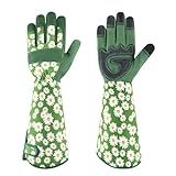 PHALANX Gartenhandschuhe für Damen Atmungsaktive Dornenfest Rosen Handschuhe Langer Unterarmschutz Leicht Gartenarbeiten Handschuhe Verdickte Handflächen Arbeitshandschuhe Beste Gartengeschenke-Grün M