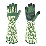 PHALANX Gartenhandschuhe für Damen Atmungsaktive Dornenfest Rosen Handschuhe Langer Unterarmschutz Leicht Gartenarbeiten Handschuhe Verdickte Handflächen Arbeitshandschuhe Beste Gartengeschenke-Grün M