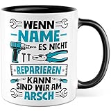 Handwerker Tasse Personalisierbar Elektriker Geschenkidee Humor Kaffeetasse mit lustigen Spruch Geschenk für Papa Kaffeebecher Heimwerker Becher (Weiß & Schwarz)