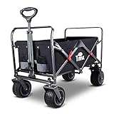 TMZ All-Terrain Auto-Reifen Faltbar Bollerwagen, Patentierter Breiter 360 ° Drehräder Handwagen Klappbar Transportwagen, Patentierte Falttechnik Gartenwagen, 90 L, bis 120kg（Schwarz/Grau）