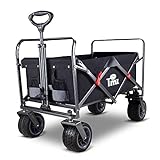 TMZ All-Terrain Auto-Reifen Faltbar Bollerwagen, Patentierter Breiter 360 ° Drehräder Handwagen Klappbar Transportwagen, Patentierte Falttechnik Gartenwagen, 90 L, bis 120kg（Schwarz/Grau）