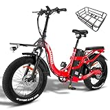 Fafrees E Bike Klapprad Elektrofahrräder 20 Zoll, Ebike Herren 48V 30Ah Akku, Reichweite 120-200km, 4.0 Fat Tire Faltrad Fatbike, 65 N.m Motor E Fahrrad Damen Lastkapazität 150 kg, F20 X-MAX (Rot)