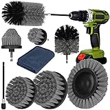 Amzeeniu Bürstenaufsatz Bohrmaschine Set,9 Stück Akkuschrauber Befestigung Bürste Drill Brush,Reinigungsbürste Felgenbürste Scrubber Reinigung Kit für Felgen,Fliesen,Küche,Auto,Sofa Ecken & Grill grau