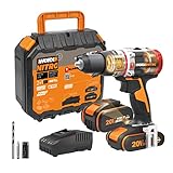 WORX NITRO 18V (20V MAX) Akku-Schlagbohrer WX354.1, PowerShare PRO, Hammerbohrer, bürstenloser Motor, 60 Nm, 2-stufige Drehzahlsteuerung, 10 mm in Stahlbeton, 1 x 2Ah Akku, 1 x 4Ah Akku