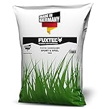 FUXTEC 10kg Rasensamen Sport und Spiel Rasen – Grassamen für Neuansaat - Sportrasen und Spielrasen – robuster und regenerationsstarker grüner Rasen