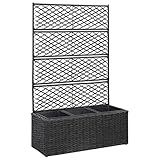 KOIECETA Hochbeet mit Rankgitter 3 Töpfe Pflanzkübel Pflanzkasten Blumenkübel Spalier Gartenspalier Rankhilfe Rankkasten 83x30x130cm Poly Rattan Schwarz