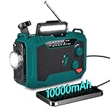 Solar Kurbelradio 10000mAh, FM/AM Solar Radio Tragbare Notfallradio Radio Batteriebetrieben mit 10000mAh Wiederaufladbare Powerbank/Taschenlampe/Leselicht/SOS Alarm, für Blackout,Camping,Notfall