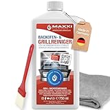 MAXXI CLEAN | Backofen & Grillreiniger - das Original | 1x 750 ml Gel, 1x Pinsel und 1x Microfasertuch | selbstarbeitender Reiniger und Fettlöser | für Herdplatte & Grill | löst Verkrustungen